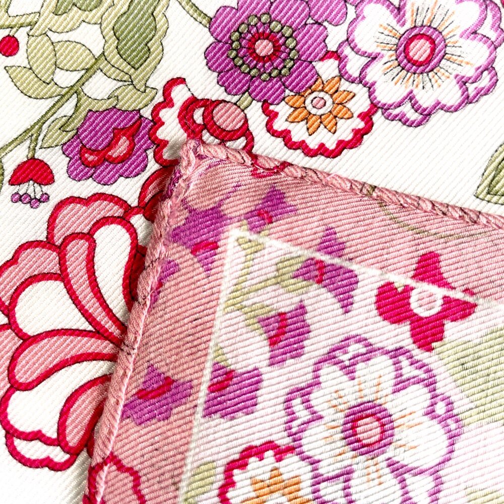 Anna Sui Pink Floral Cotton Scarf 22” Square Metallic Thread Boho Romantic - Picture 14 of 14